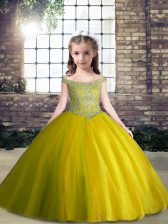Best Floor Length Ball Gowns Sleeveless Olive Green Kids Pageant Dress Lace Up