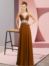  Floor Length Lace Up Prom Gown Brown for Prom and Party with Beading