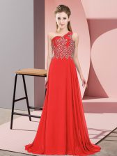 Super Orange Red Sleeveless Chiffon Side Zipper Dress for Prom for Prom and Party
