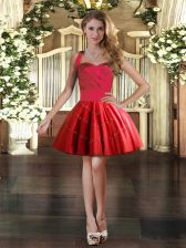 Shining Sleeveless Mini Length Appliques Lace Up Prom Dresses with Red