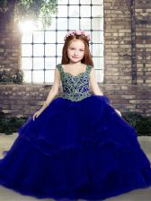  Floor Length Royal Blue Child Pageant Dress Straps Sleeveless Lace Up