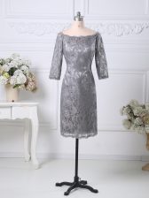 Clearance Knee Length Column/Sheath Half Sleeves Grey Prom Gown Zipper