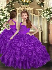  Ball Gowns Evening Gowns Purple Straps Organza Sleeveless Floor Length Lace Up