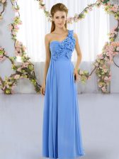 High End Blue Quinceanera Court Dresses Wedding Party with Hand Made Flower One Shoulder Sleeveless Lace Up