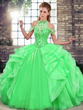  Green Sleeveless Beading and Ruffles Floor Length Quinceanera Gown