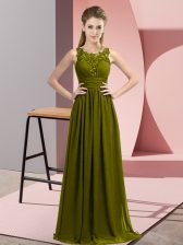  Olive Green Empire Beading and Appliques Vestidos de Damas Zipper Chiffon Sleeveless Floor Length
