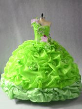  Ball Gowns Organza One Shoulder Sleeveless Ruching and Hand Made Flower Floor Length Lace Up Quinceanera Dress