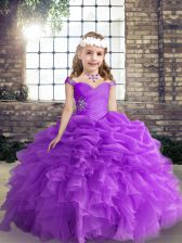 Cute Purple Sleeveless Organza Lace Up Pageant Dress for Girls for Party and Wedding Party