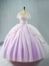 Elegant Floor Length Lace Up Sweet 16 Dress Lavender for Sweet 16 and Quinceanera with Beading