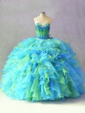  Floor Length Multi-color Quinceanera Dress Organza Sleeveless Beading and Ruffles