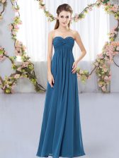 Custom Design Teal Chiffon Zipper Court Dresses for Sweet 16 Sleeveless Floor Length Ruching