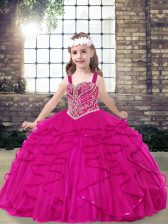  Fuchsia Sleeveless Beading Floor Length Pageant Dress