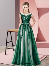 Customized Floor Length Dark Green Quinceanera Court Dresses Tulle Sleeveless Beading and Lace