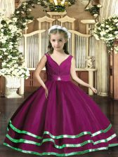 Low Price V-neck Sleeveless Backless Pageant Dress for Teens Purple Organza