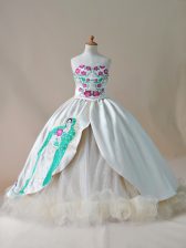 Best Champagne Lace Up Kids Pageant Dress Embroidery Sleeveless Sweep Train