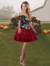 Dynamic Off The Shoulder Sleeveless Lace Up Wine Red Organza