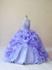 Free and Easy Lavender Sleeveless Brush Train Beading and Ruffles Quinceanera Gown
