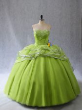 Modern Brush Train Ball Gowns Vestidos de Quinceanera Yellow Green Sweetheart Organza and Tulle Sleeveless Lace Up