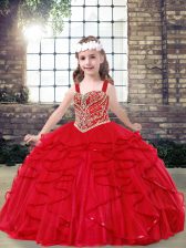Low Price Floor Length Ball Gowns Sleeveless Red Kids Formal Wear Lace Up