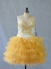  Tulle Sleeveless Mini Length Prom Dress and Beading and Ruffles