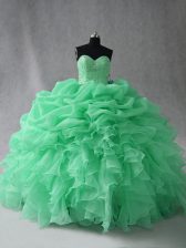 High End Apple Green Scoop Neckline Beading and Ruffles and Pick Ups Quinceanera Gown Sleeveless Lace Up