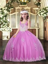  Floor Length Lilac Little Girl Pageant Gowns Straps Sleeveless Lace Up
