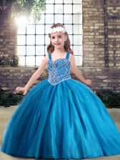 Wonderful Blue Sleeveless Tulle Lace Up Little Girls Pageant Dress for Party and Sweet 16 and Wedding Party