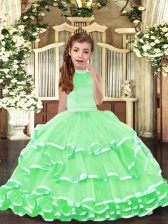  Sleeveless Backless Floor Length Beading and Ruffled Layers Girls Pageant Dresses