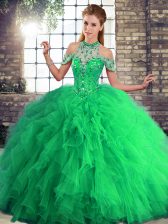 Traditional Green Lace Up Sweet 16 Dresses Beading and Ruffles Sleeveless Floor Length