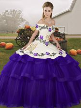  Sleeveless Brush Train Lace Up Embroidery and Ruffled Layers Quinceanera Gowns
