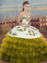 Glorious Sleeveless Embroidery and Ruffled Layers and Bowknot Lace Up Quinceanera Dresses