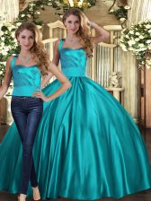 Pretty Teal Halter Top Lace Up Ruching Quince Ball Gowns Sleeveless