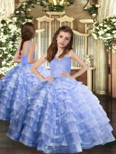 Attractive Floor Length Ball Gowns Sleeveless Lavender Little Girl Pageant Dress Lace Up