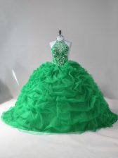  Ball Gowns Sleeveless Green Vestidos de Quinceanera Court Train Lace Up