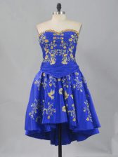  Mini Length Lace Up Royal Blue for Prom and Party and Military Ball with Embroidery