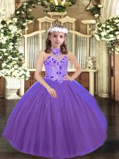  Purple Sleeveless Floor Length Appliques Lace Up Pageant Dress
