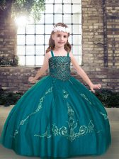 Exquisite Teal Lace Up Straps Beading Pageant Dresses Tulle Sleeveless