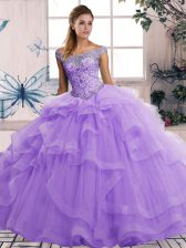 Custom Made Lavender Off The Shoulder Neckline Beading and Ruffles Quinceanera Dress Sleeveless Lace Up