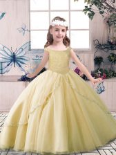  Champagne Sleeveless Tulle Lace Up Pageant Gowns For Girls for Party and Sweet 16 and Wedding Party