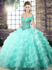 Low Price Apple Green Sleeveless Beading and Ruffled Layers Lace Up Sweet 16 Dress