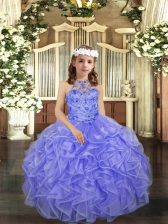 On Sale Lavender Sleeveless Beading and Ruffles Floor Length Little Girls Pageant Dress
