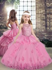 Dramatic Beading and Appliques Kids Formal Wear Lilac Lace Up Sleeveless Floor Length