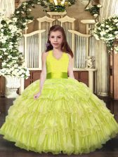  Sleeveless Lace Up Floor Length Ruffled Layers Girls Pageant Dresses