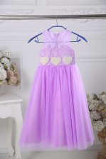 Enchanting Lavender Zipper Flower Girl Dresses for Less Lace Sleeveless Tea Length
