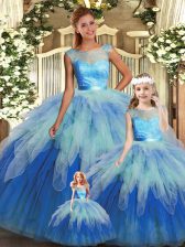 Adorable Multi-color Ball Gowns Scoop Sleeveless Tulle Floor Length Backless Beading and Ruffles 15th Birthday Dress