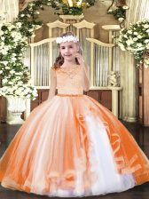  Orange Tulle Zipper Glitz Pageant Dress Sleeveless Floor Length Lace