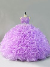 Stylish Lavender Zipper Sweet 16 Dress Beading and Ruffles Sleeveless Floor Length