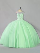  Apple Green Sleeveless Tulle Lace Up Quinceanera Dress for Sweet 16