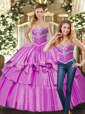 Traditional Beading Sweet 16 Dresses Lilac Lace Up Sleeveless Floor Length