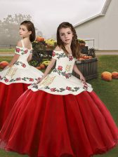 Superior Red Sleeveless Lace Up Pageant Gowns For Girls for Party and Wedding Party